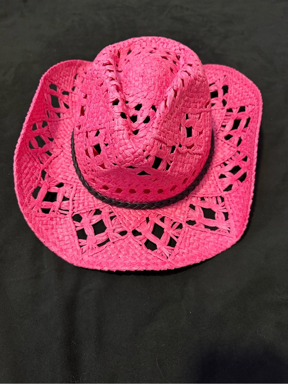 Women's Pink Straw Cowboy Hat with Braided Band
